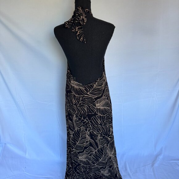 Elan Halter Black and Tan Palm Leaves Dress Hi-Low NWT Medium - 0426 - Picture 5 of 6